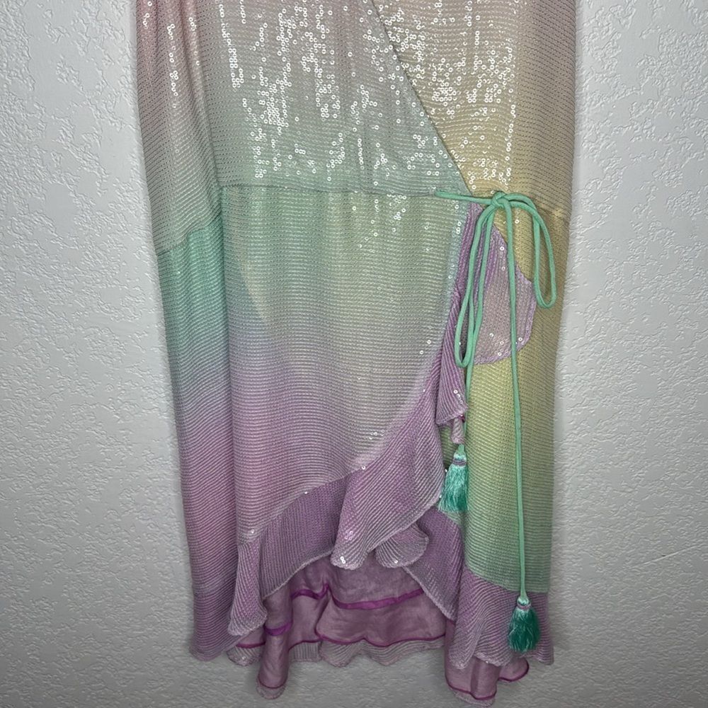 NWT Rococo Sand Pax Wrap Mini Dress in Unicorn Tricolor Large Revolve - Picture 6 of 16